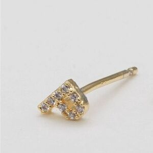 Anthropologie Letter P Gold Diamond Stud Earring